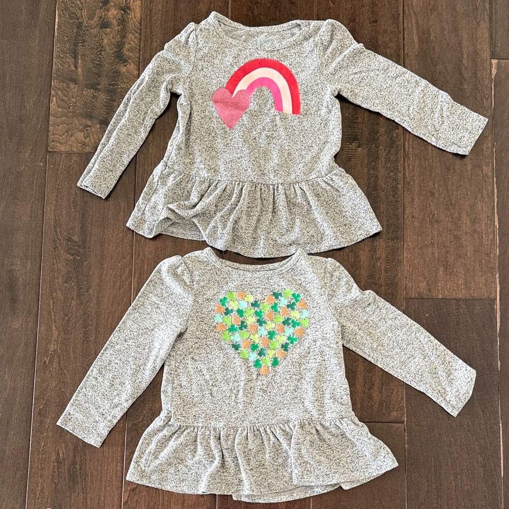 Bundle of  Girls' Gray Long Sleeve Peplum Top with Pink Rainbow Heart